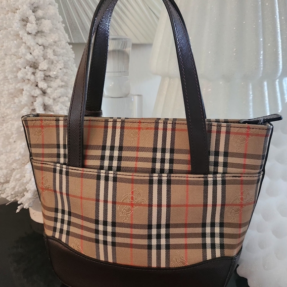 Burberry | Haymarket Check Printed Brown Leather Trim Mini Handle Bag-Like new! - Picture 11 of 15